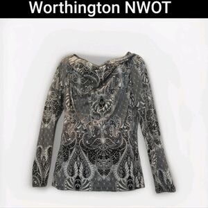 NWOT Worthington Drape Front Top  Blend Of Dark Gray/Black/White Lightweight